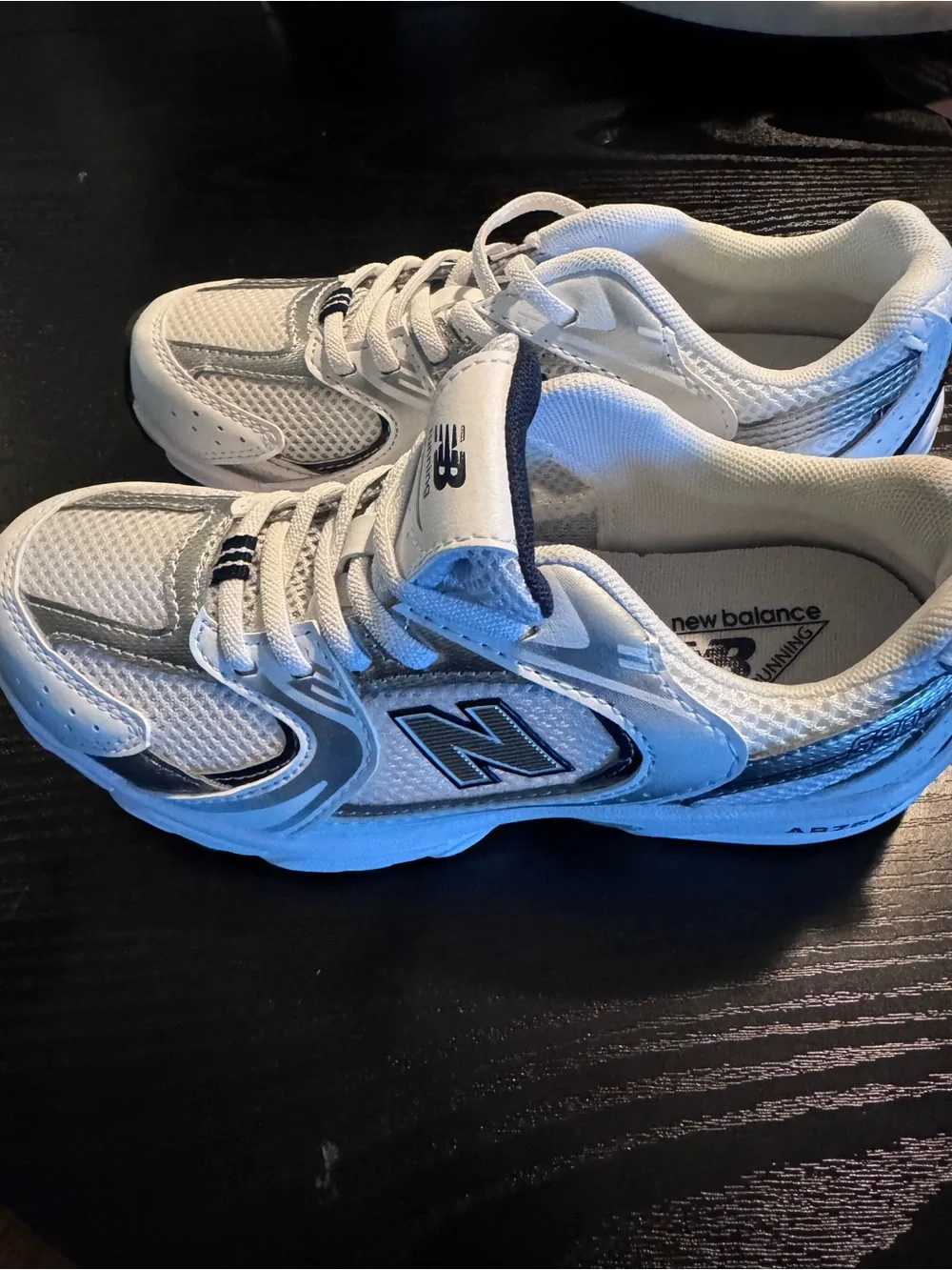 New Balance White/Silver kid’s 530 Bungee Running Shoes